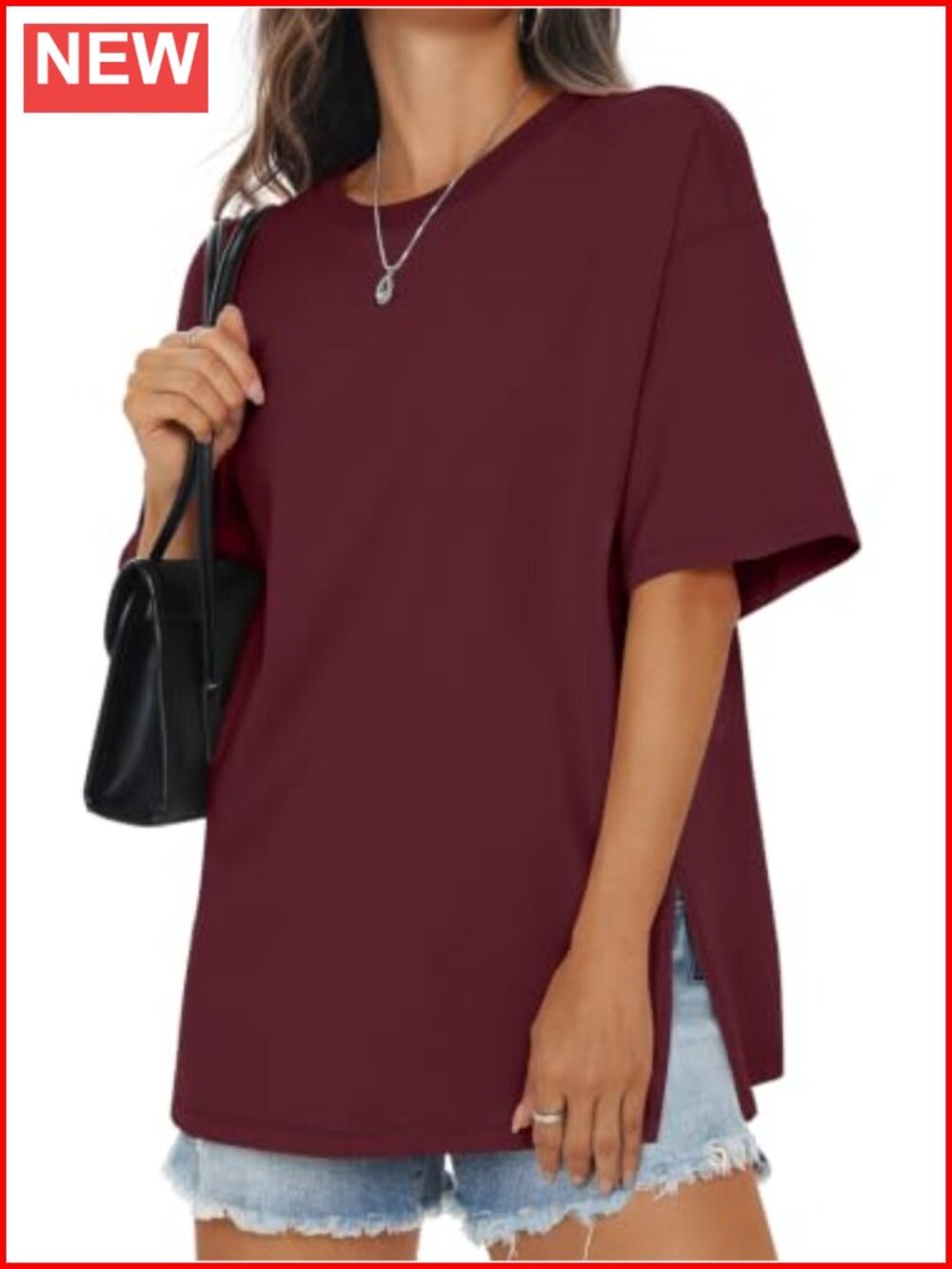 Womens Cotton Oversized T Shirt Short Sleeve Loose Fit Crew Neck Top